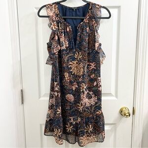 Madewell Navy Blue Lily Sea Floral Ruffle Sleeveless Dress Size Medium